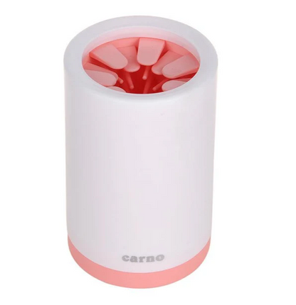 Pet paw cleaner with soft silicone bristles in white and pink